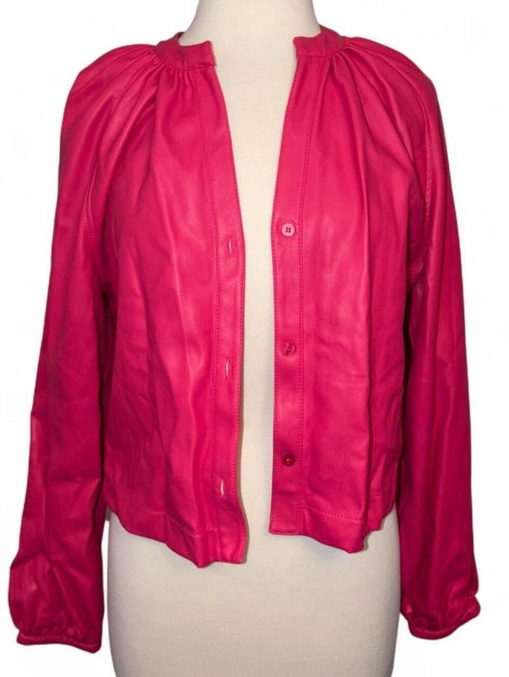 Dolce Cabo Hot Pink Faux Leather Puff Shoulder Jacket - Size S